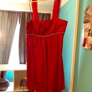 Red strapless dress